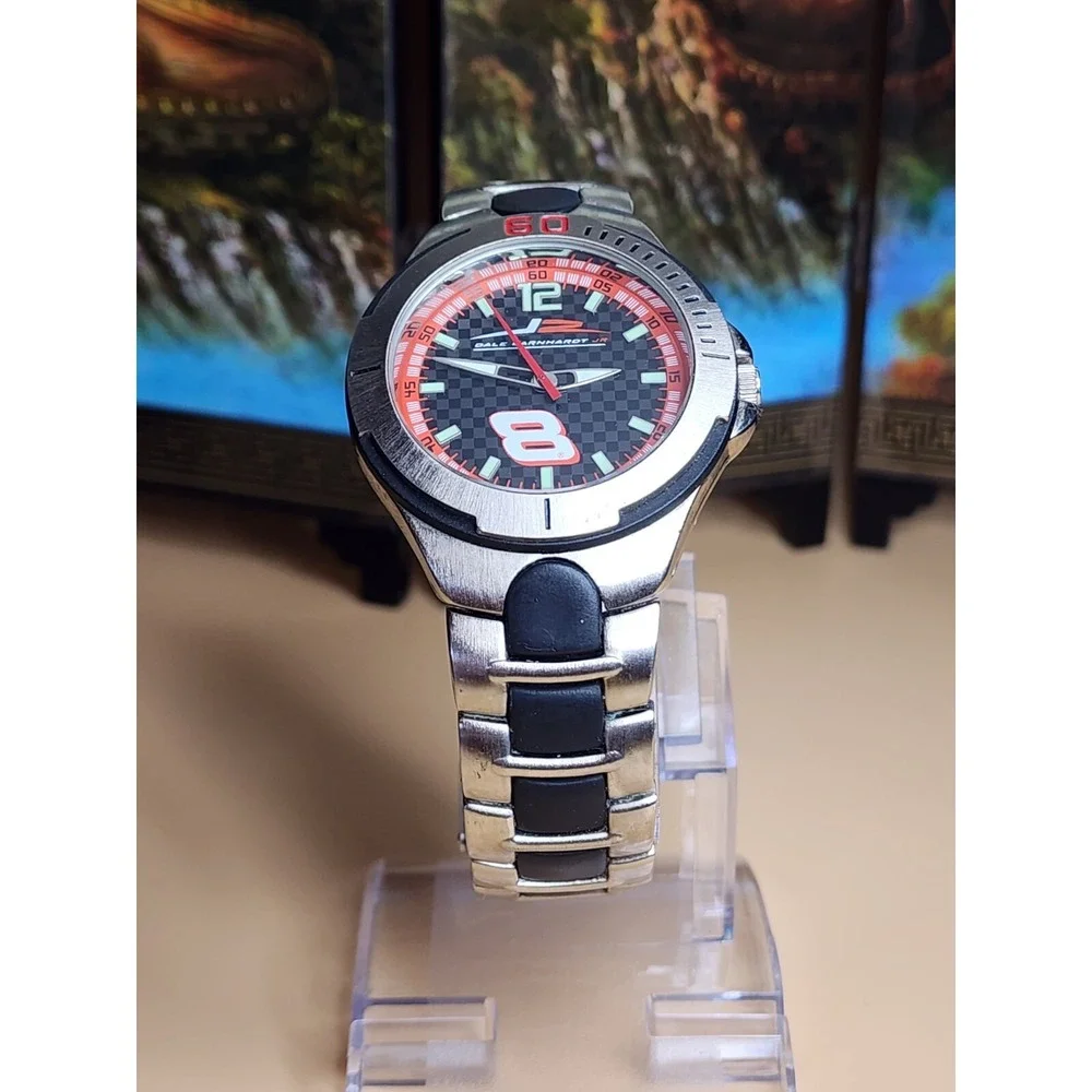 DALE EARNHARDT Jr #8 Watch  Silver & Black W/ Red Dial New Batt. FREE $HIPPING!!